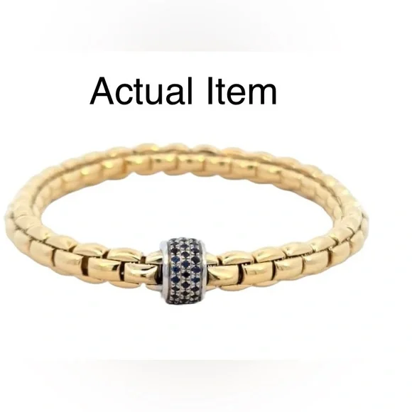 Fope Flexit Eka Bracelet Yellow Gold with White Gold Blue Sapphire Rondel Sz: 17 - Picture 4 of 15